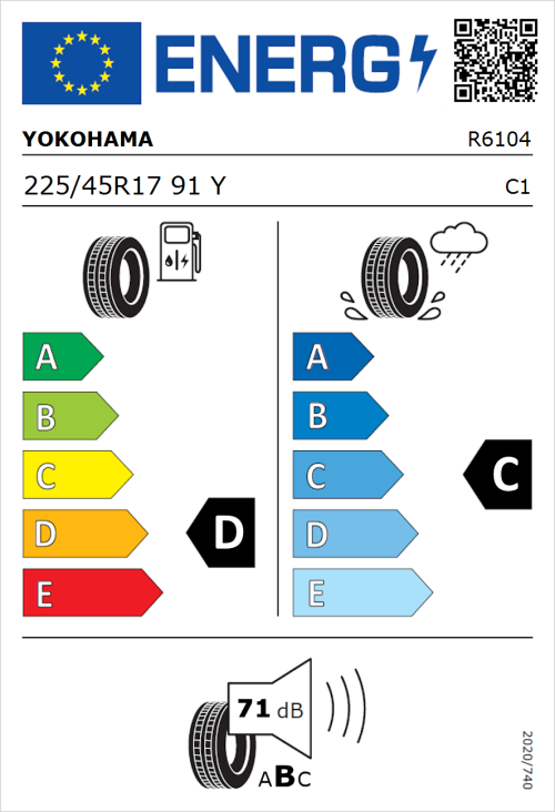 Tyre Label for Yokohama V103-ZPS 225/45R17 91Y
